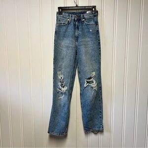 &Denim High Waist Straight Leg Jeans Distressed Light Wash Size 2 / 34